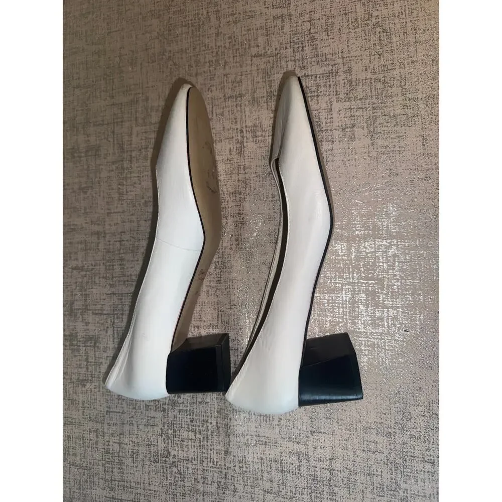 Bettye Muller White Leather Block Heel Pumps - Picture 4 of 13